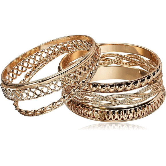 Guess Jewelry - GUESS "Basic" Gold 7 Piece Mixed Bangle Bracelet